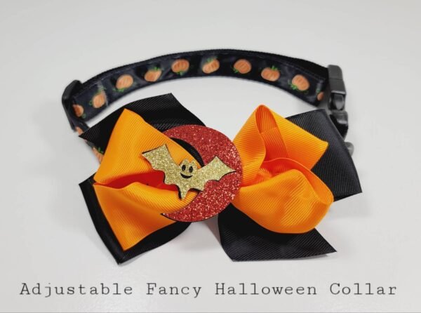 Bats and Pumpkins Adjustable Fancy Collar with Bow